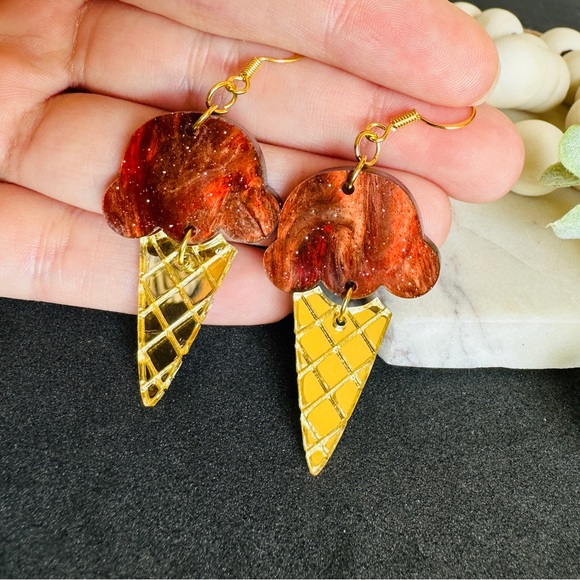Chocolate Ice cream Earrings lightweight trendy Gold Earrings - Picture 7 of 10